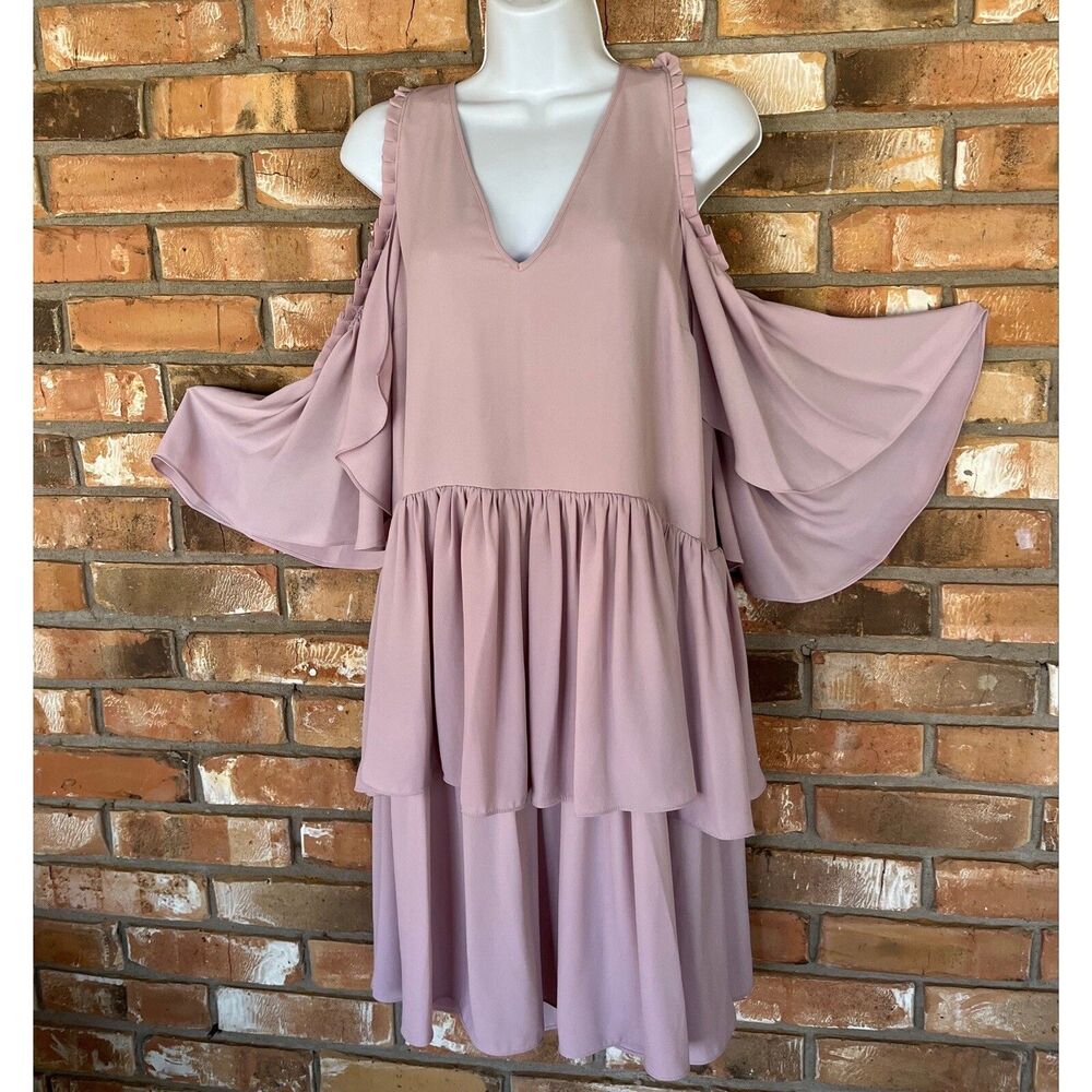 Rebecca Minkoff Roberta Cold Shoulder Tiered Dress Mauve Pink NWT Size Medium